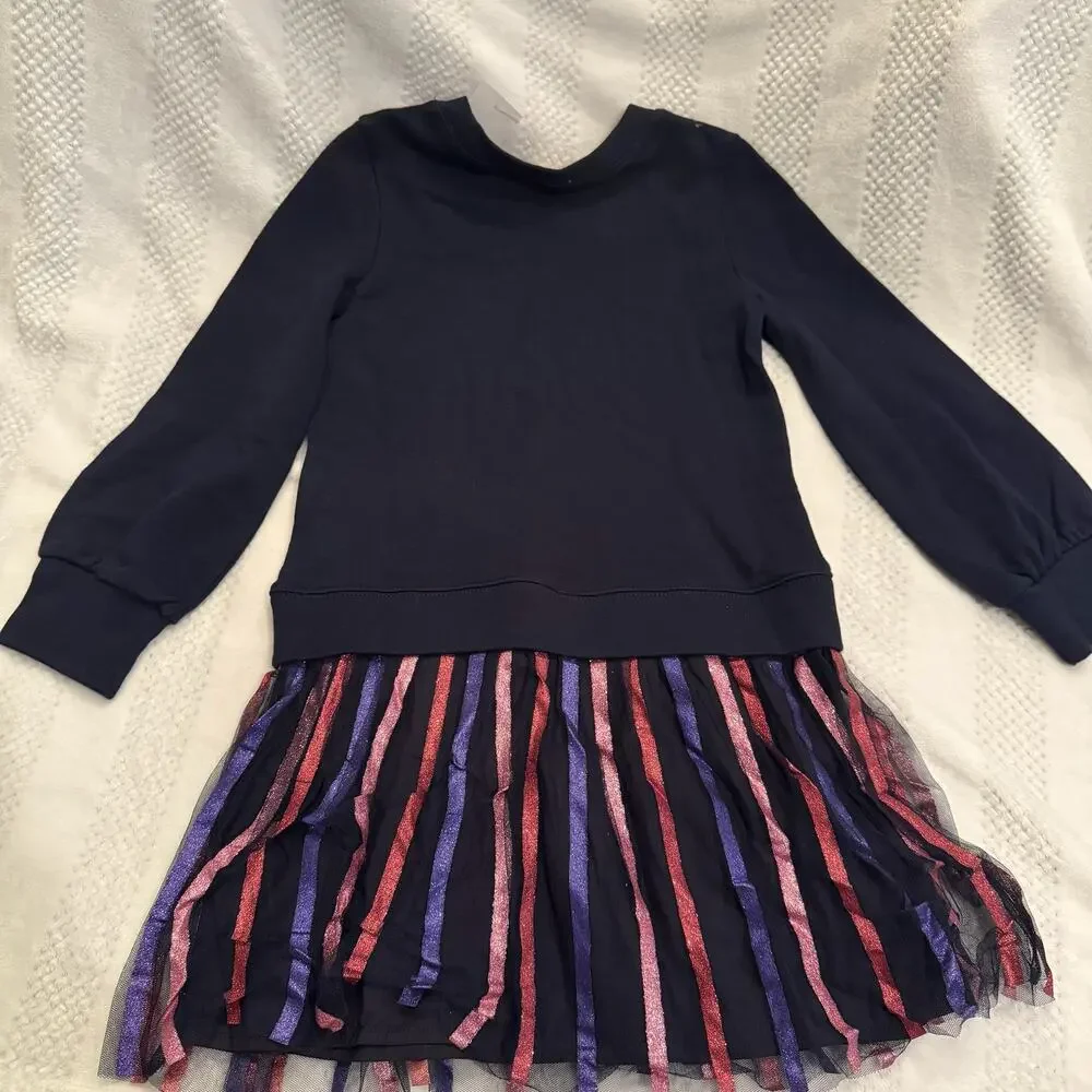 nwt new crewcuts long sleeve skirt mixy glitter striped dress size girls 7